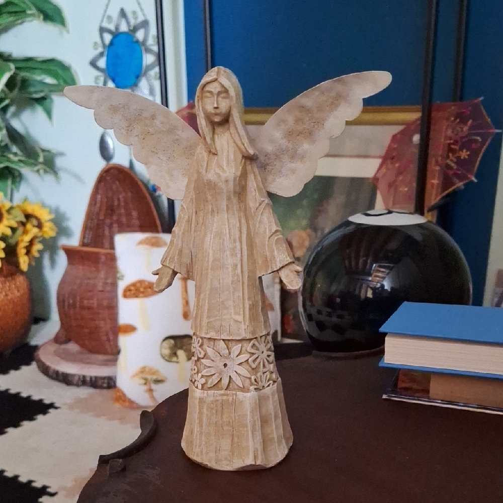 Handcrafted Wooden Angel with Metal Wings